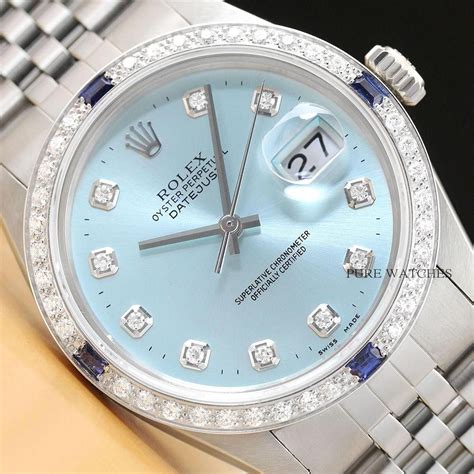 rolex glacier ice blue datejust dial|Rolex Datejust blue face diamonds.